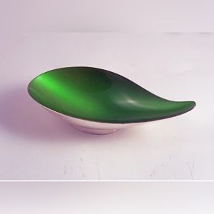 Vintage MCM Reed & Barton Enameled Silverplate Teardrop Dish